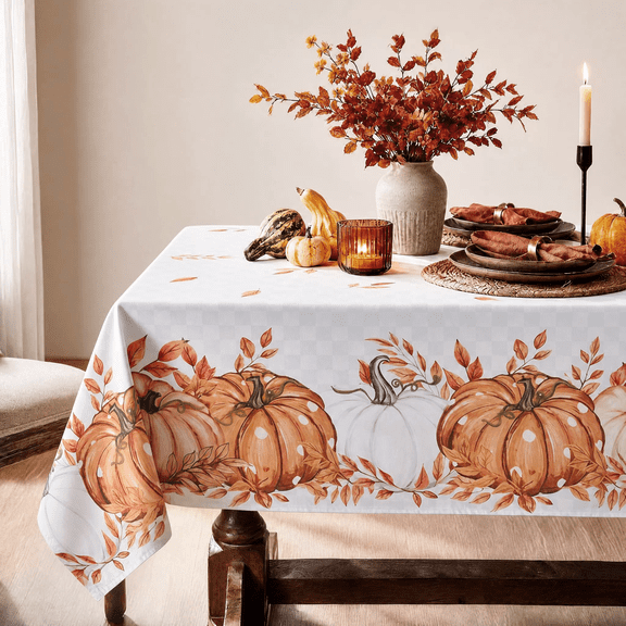 LUSHVIDA Fall Rectangular Tablecloth, Pumpkin & Autumn Leaf Print Table Cover, Harvest Thanksgiving Home Dining Party Decor, 60 x 102 Inch