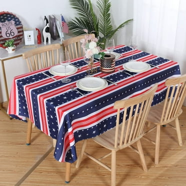 LUSHVIDA Independence Day Flag Tablecloth- 60x102 inch Rectangle -July 4th Table Cloth Water Resistant Table Cover