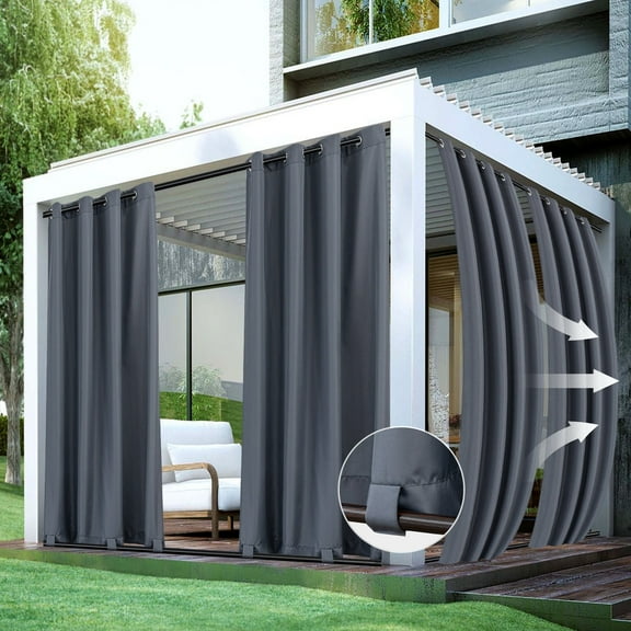 LUSHVIDA Outdoor Patio Curtains Detachable Tab Top Windproof Waterproof Curtain for Cabana, Porch, Pergola and Gazebo, Tab Bottom Drape, 54 x 120 inch, 1 Panels, Grey