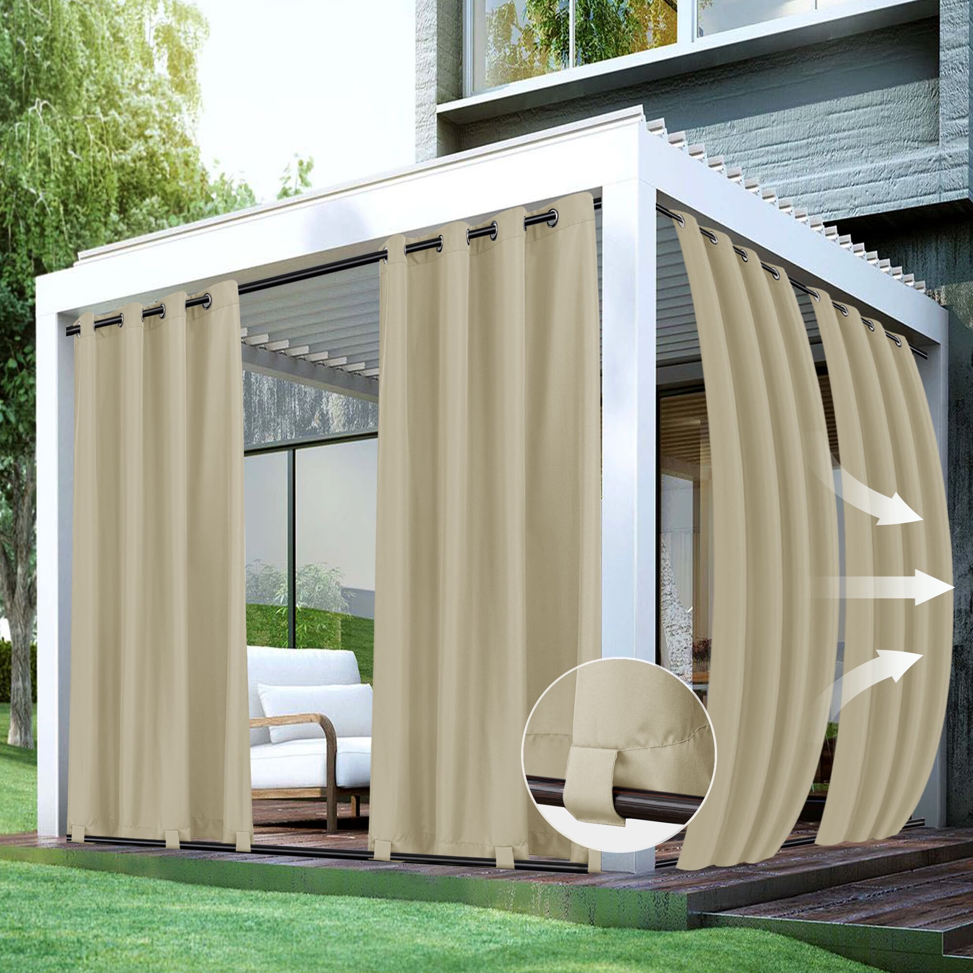 LUSHVIDA Outdoor Curtains for Detachable Sticky Tab Top Patio Waterproof Outside Curtains for Gazebo, Porch, Pergola, Privacy Curtain, 54 x 95 inch, 1 Panels, Cream
