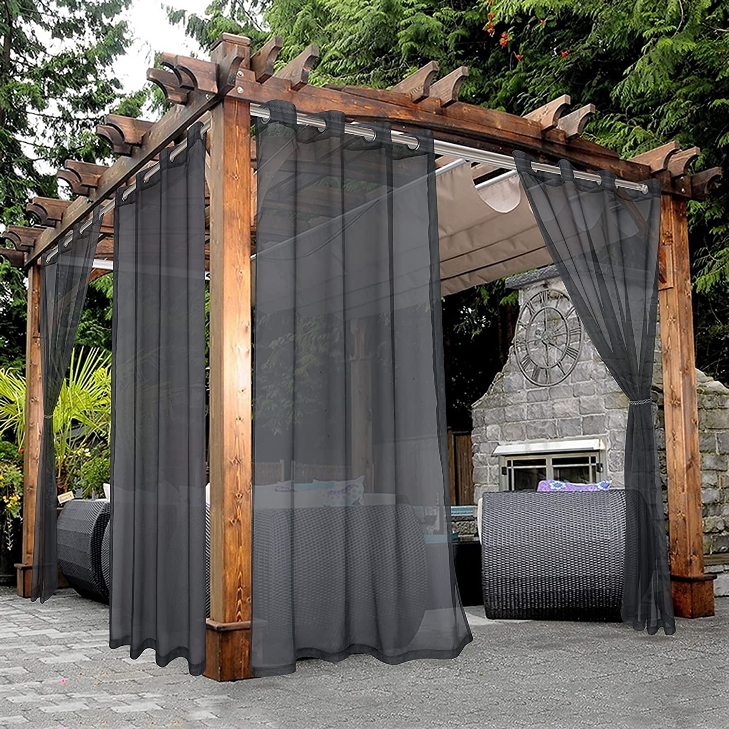 LUSHVIDA Outdoor Grey Grommet Voile Sheer Curtains, "54 x 108" Inches 2 Panels
