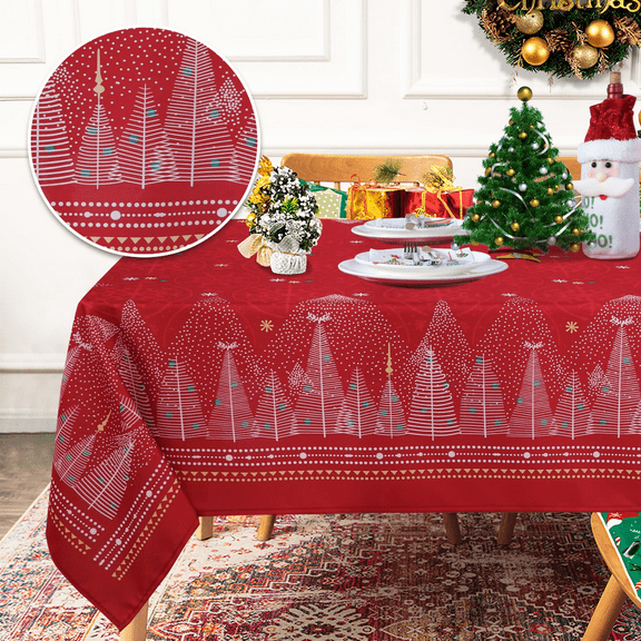 LUSHVIDA Printed Christmas Tablecloths Rectangle Xmas Tree Table Cover Table Cloth Water Resistant Washshable Stain Resistant Decorative Tablecloth for Dining Festival - 60x84 inch 1 Pc
