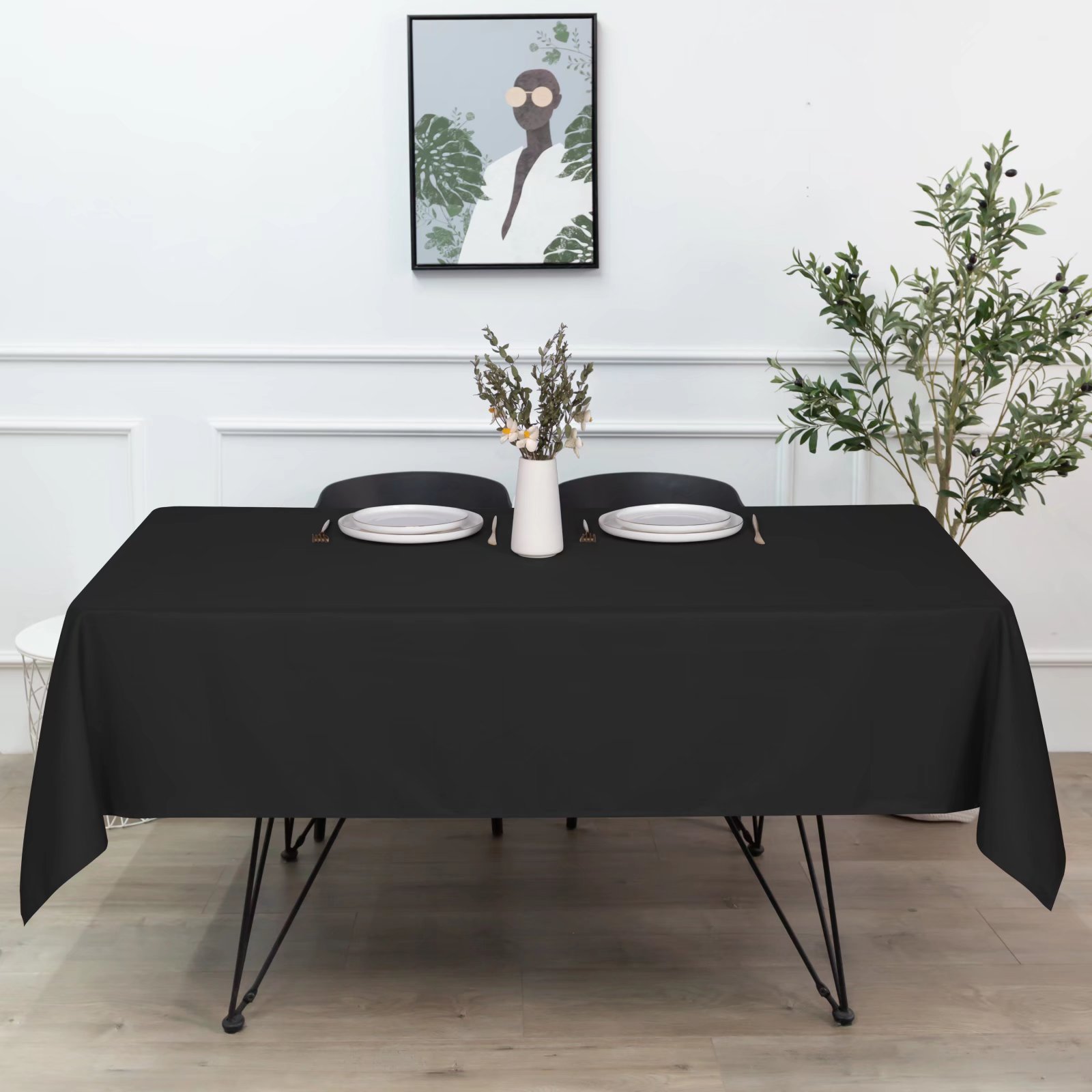 LUSHVIDA Round Tablecloth 60 inch Black Stain and Water Resistant