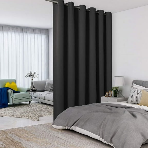 LUSHVIDA Room Divider Curtains Total Privacy Wall Room Divider Screens Wide Blackout Curtain for Living Room Bedroom Patio Sliding Door, 1 Panel, Black, 8.3ft Wide x 7ft Tall