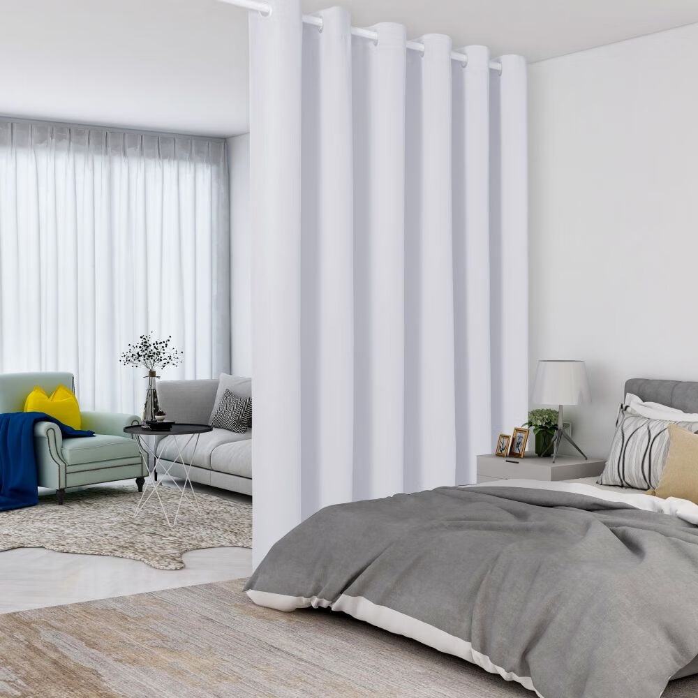 LUSHVIDA Room Divider Curtains Total Privacy Wall Room Divider Screens Wide Blackout Curtain for Living Room Bedroom Patio Sliding Door, 1 Panel, Greyish White, 8.3ft Wide x 7ft Tall