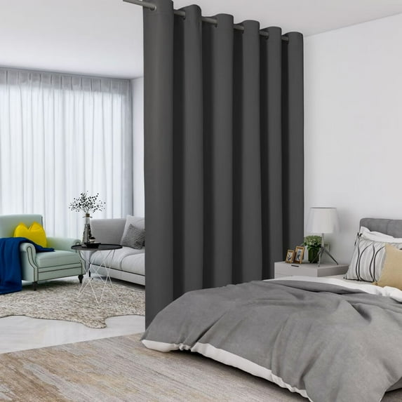 LUSHVIDA Room Divider Curtains Total Privacy Wall Room Divider Screens Wide Blackout Curtain for Living Room Bedroom Patio Sliding Door, 1 Panel, Dark Grey, 12.5ft Wide x 8ft Tall