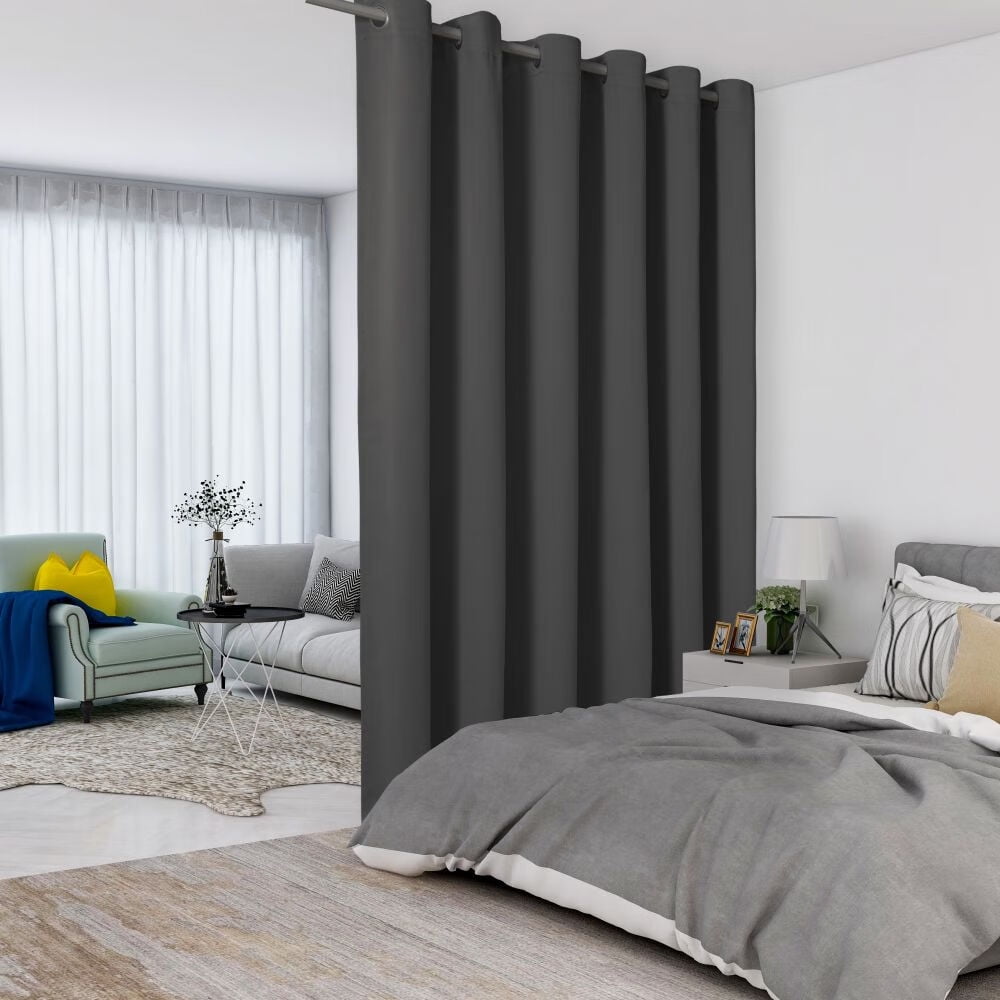 LUSHVIDA Room Divider Curtains Total Privacy Wall Room Divider Screens Wide Blackout Curtain for Living Room Bedroom Patio Sliding Door, 1 Panel, Dark Grey, 12.5ft Wide x 9ft Tall