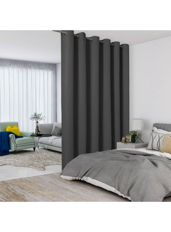 LUSHVIDA Room Divider Curtains Total Privacy Wall Room Divider Screens Wide Blackout Curtain for Living Room Bedroom Patio Sliding Door, 1 Panel, Dark Grey, 8.3ft Wide x 7ft Tall