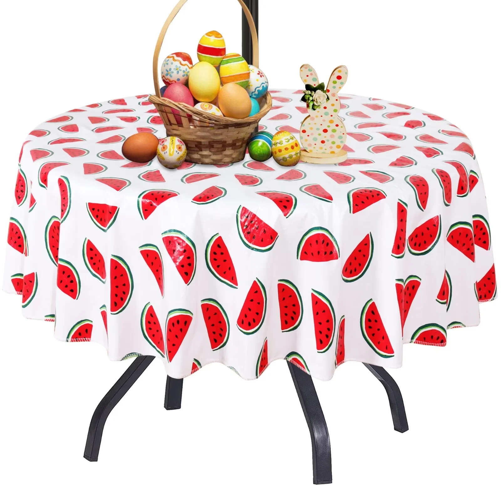 LUSHVIDA Round Outdoor Tablecloth with Umbrella Hole and Zipper 60Inch