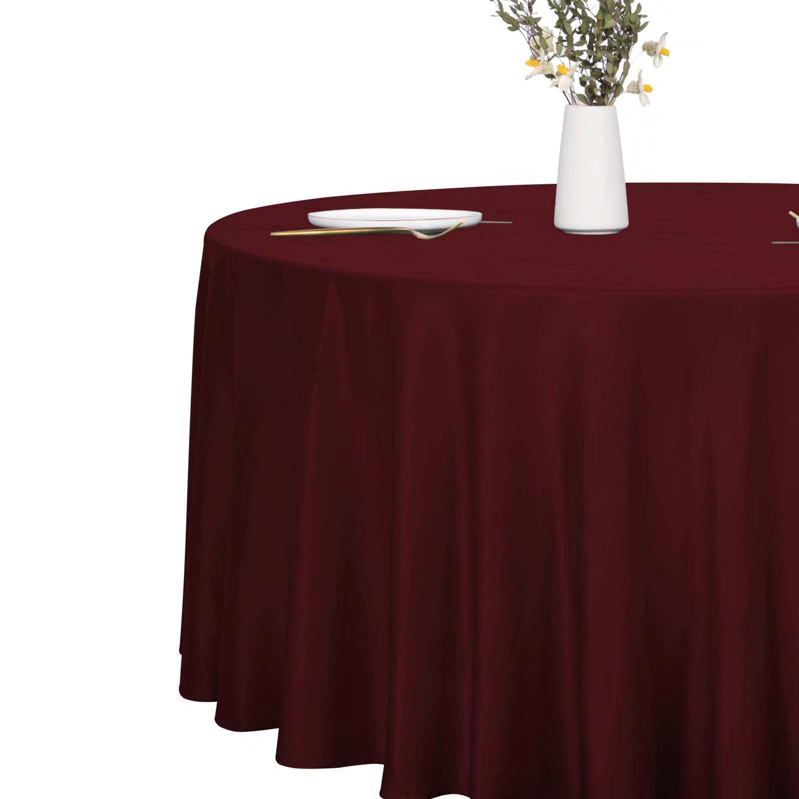 LUSHVIDA Round Tablecloth -108 inch Burgundy- Stain and Water Resistant ...
