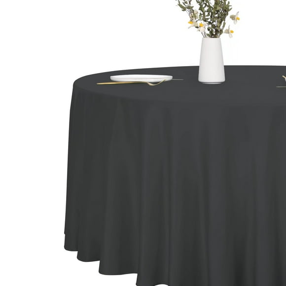 LUSHVIDA Round Tablecloth -108 inch Dark grey- Stain and Water Resistant Table Cover for Kitchen Dining Room