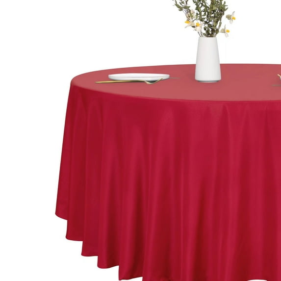 LUSHVIDA Round Tablecloth -108 inch Red- Stain and Water Resistant Table Cover for Kitchen Dining Room