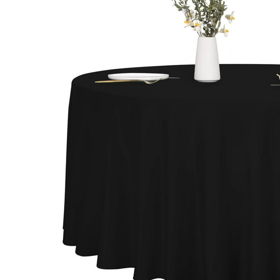 LUSHVIDA Round Tablecloth -132 inch Black- Stain and Water Resistant Table Cover for Kitchen Dining Room