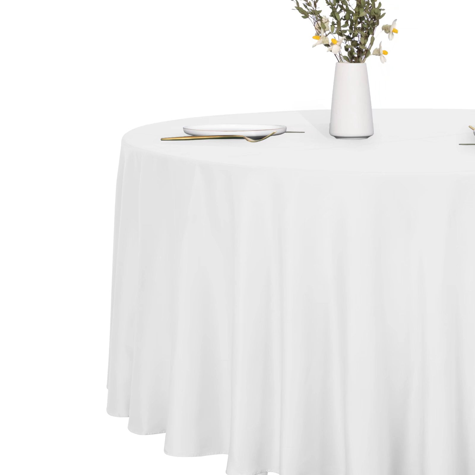 LUSHVIDA 70 inch Round Washable Fabric Tablecloth - White, Water and Stain Resistant for Kitchen ...