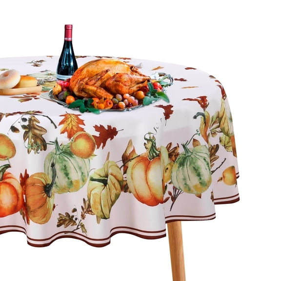 LUSHVIDA Thanksgiving Tablecloth - Round 60 inch Fall Tablecloth Pumpkins Pattern Thanksgiving Table Cover Water and Stain Resistant 1 Piece