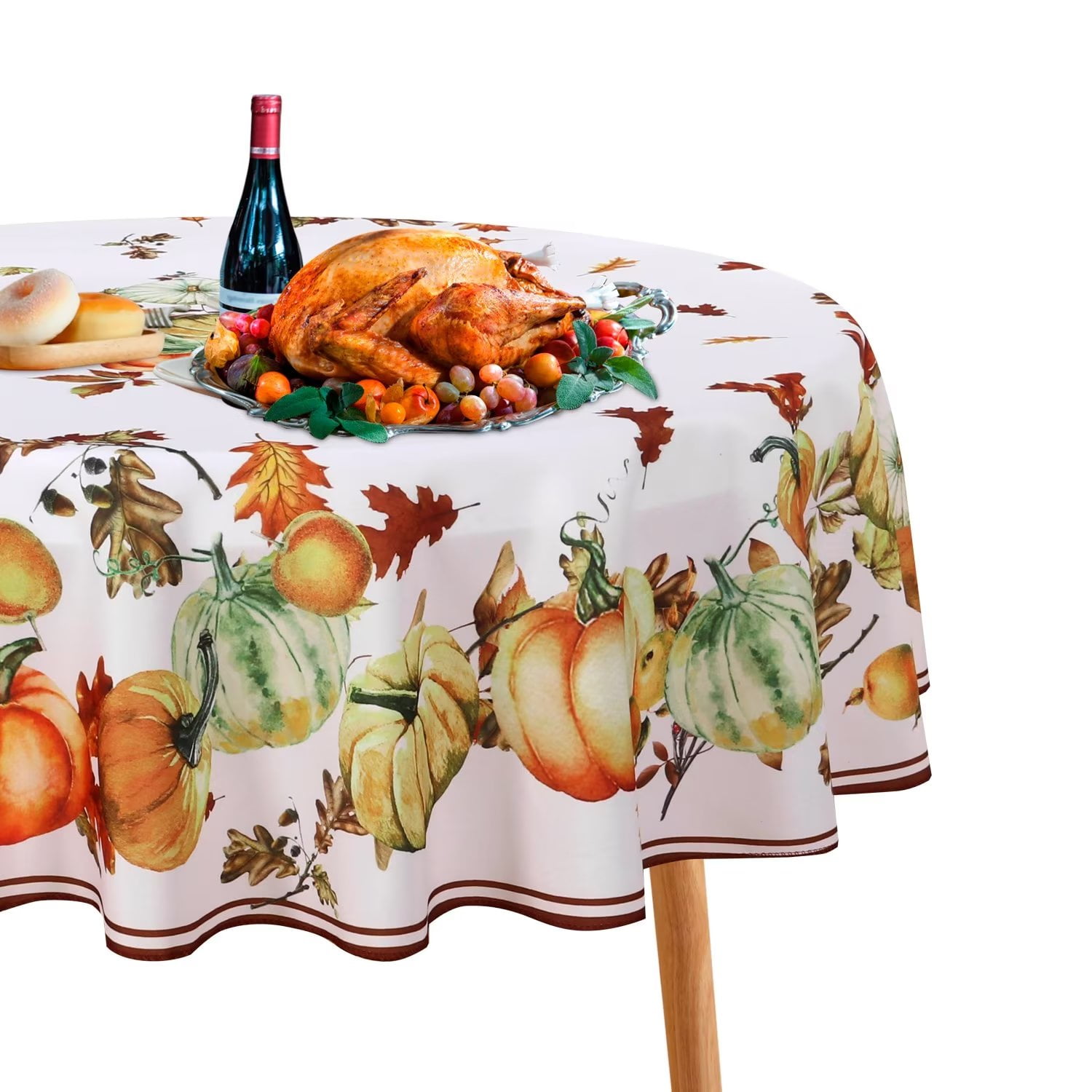LUSHVIDA 60 inch Round Thanksgiving Tablecloth - Autumn Leaf & Pumpkin ...