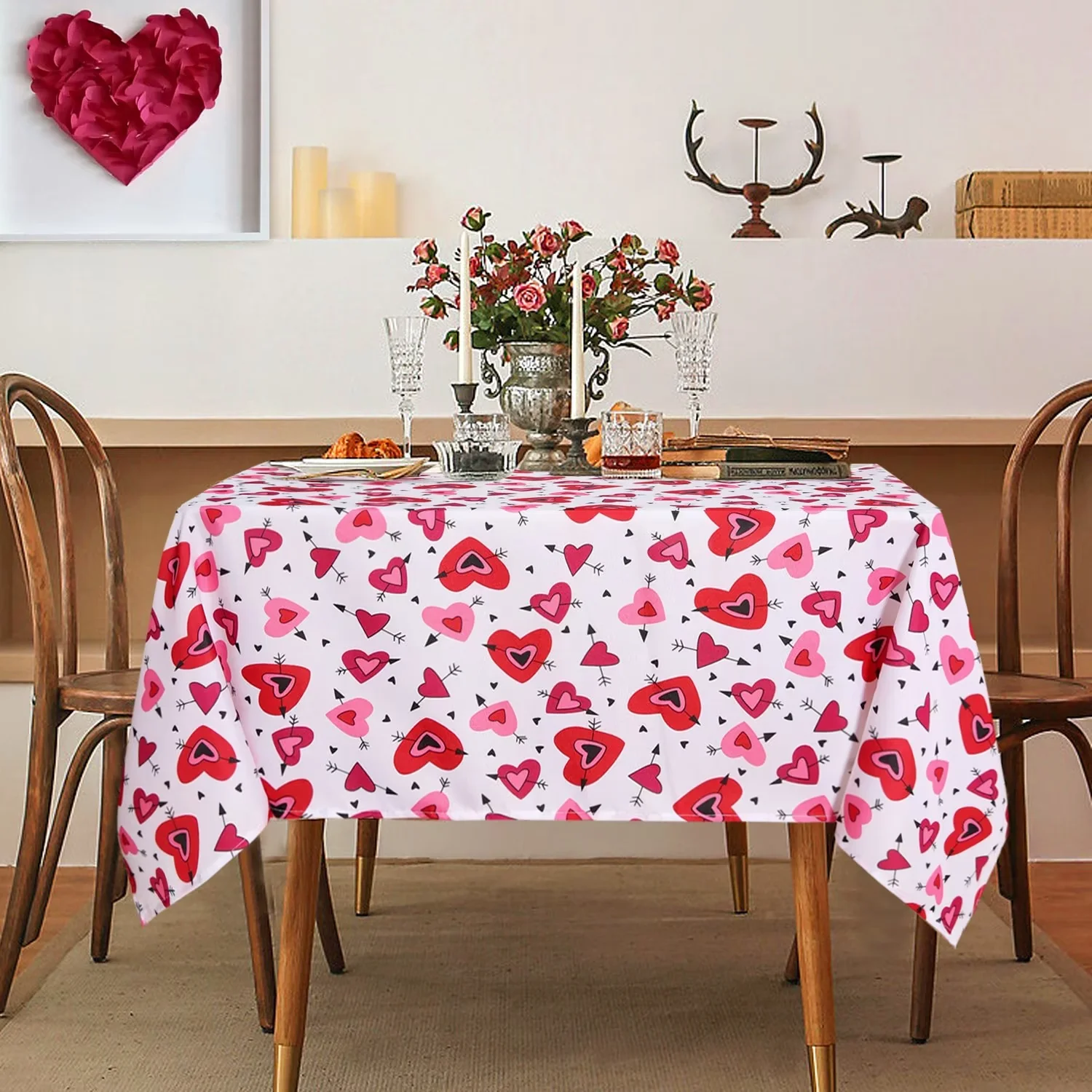 LUSHVIDA Love Party Valentine s Day Tablecloth Hearts and Arrows 60x120 Inch Water Resistant Red White Walmart