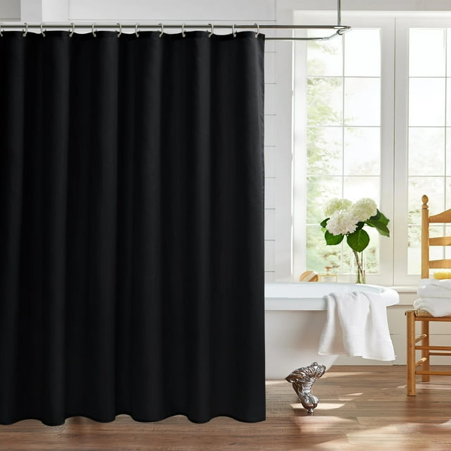 LUSHVIDA Waterproof Black Fabric Shower Curtain Liner with Separate