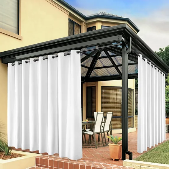 LUSHVIDA Waterproof Outdoor Curtains for Patio Grommet Privacy Curtains for Porch Gazebo Pergola, 1 Panel, 110x120 inch, White