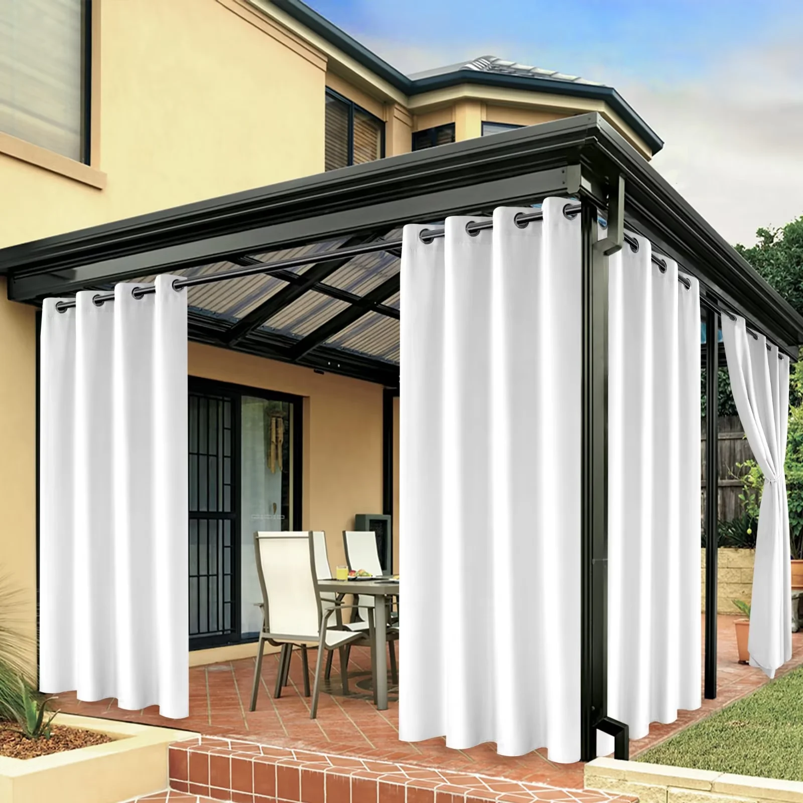 NICETOWN Outdoor Curtain For Patio Waterproof, Sun Blocking Rustproof Grommet Top And Bottom Windproof, Durable Windproof Sun/Rain Blocking For Pergola/Porch, W52 X L108, Sold By Single, Beige