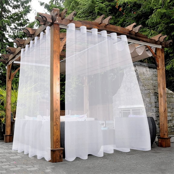 LUSHVIDA Waterproof Outdoor Sheer Curtains for Patio, White, 100 x 84 inch, 2 Panels - Outdoor Curtains Grommet Voile Drapes for Living Room, Bedroom, Pergola, Porch, Deck, Lanai and Cabana