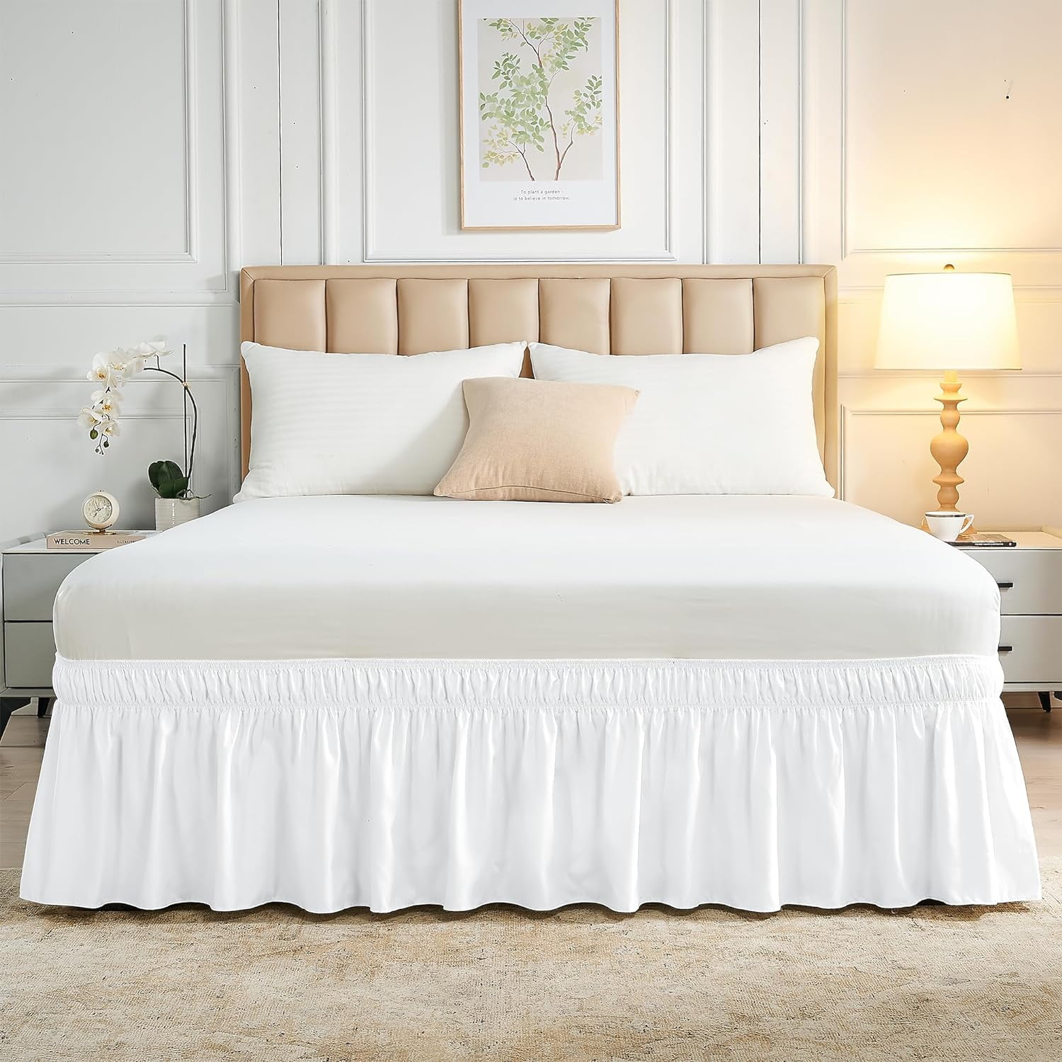 LUSHVIDA White Queen/ King Bed Skirt Wrap Around Dust Ruffle White