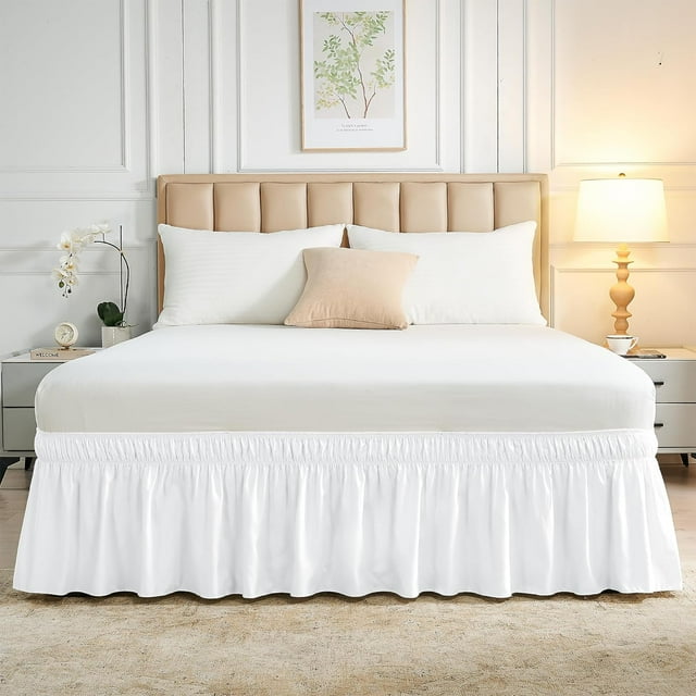 LUSHVIDA White Queen/ King Bed Skirt Wrap Around Dust Ruffle White
