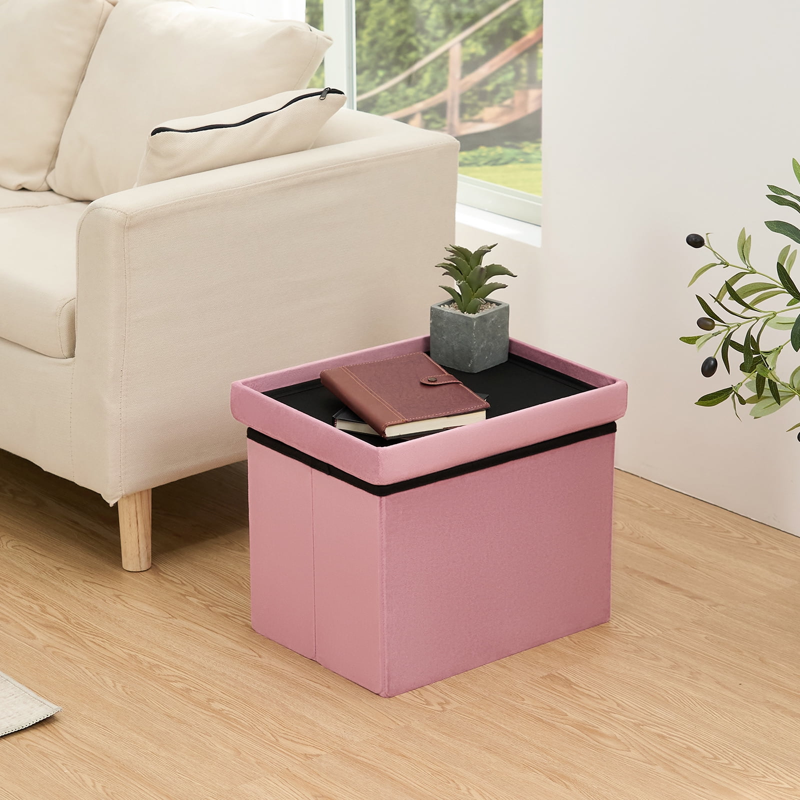 Lusimo Velvet Ottoman Foot Rest with Storage 12 x 16 x 12 Inches Small Footstool with 331 lb Capacity Folding Storage Bench for Living Room Bedroom