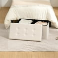 thumbnail image 1 of LUSIMO Ottoman with Storage 30" Velvet Storage Bench Folding End of Bed Bench Hold up to 574lb Footstool for Bedroom Living Room, Beige, 1 of 11