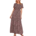 thumbnail image 1 of LUSMAY Women's Summer Casual Floral Print Party Wrap Maxi Dresses Short Sleeve A Line Long Tiered Sun dress, 1 of 7