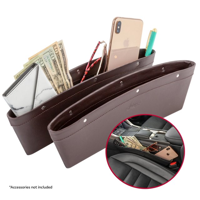 LUSSO GEAR 2 in 1 Car Seat Gap Organizer | Universal Fit | Storage Pockets Adjust | 2 Set Car Seat Crevice Storage Box | Helps Reduce Distracted Driving & Holds Phone Money Cards Keys