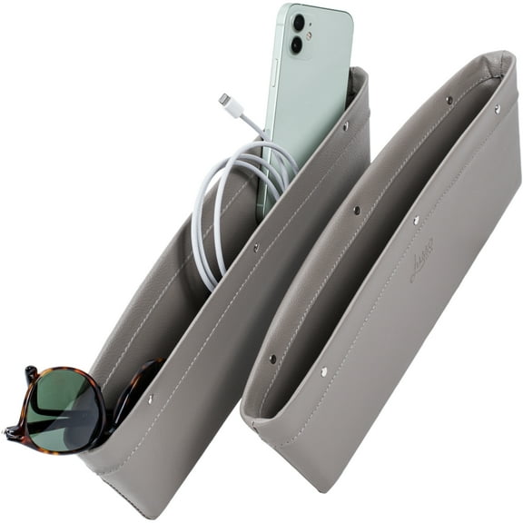 LUSSO GEAR 2 in 1 Car Seat Gap Organizer | Universal Fit | Storage Pockets Adjust | 2 Set Car Seat Crevice Storage Box | Helps Reduce Distracted Driving &amp; Holds Phone Money Cards Keys