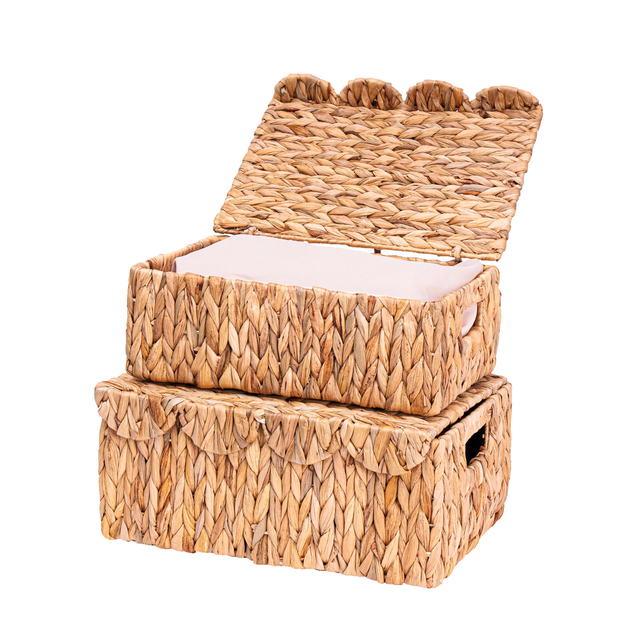 Ellinia Seagrass Storage Baskets With Canvas Liners & Hidden Handles - Set Of 3, Woven Rectangular Organizer Bins - View #2