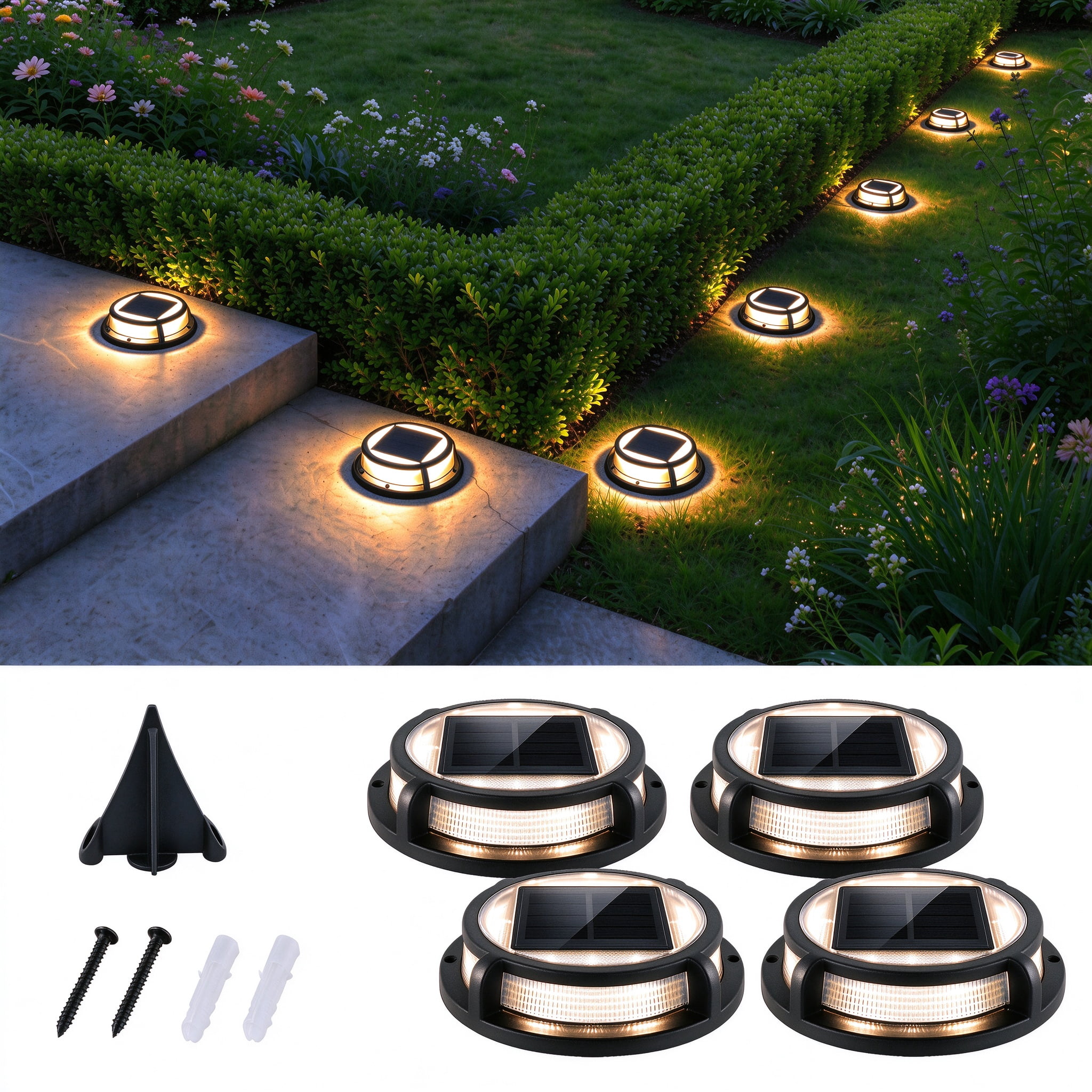 LUTEC 4 pack Solar Ground Lights, Metal Housing, IP67 Waterproof LED ...