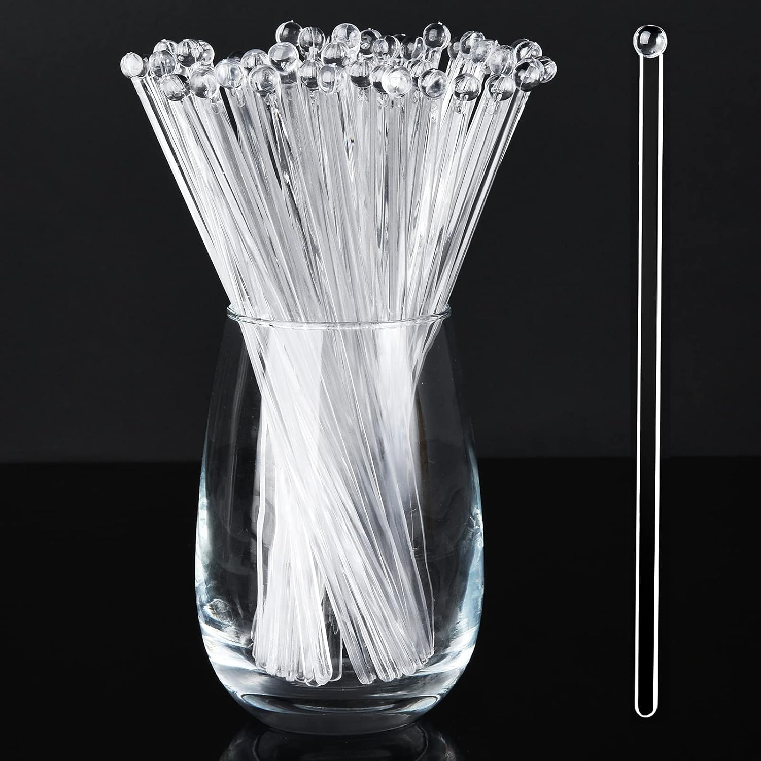 LUTHMOR 50 Counts Clear Plastic Swizzle Sticks, Crystal Cake Pops