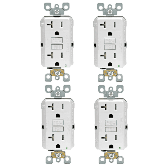 Leviton GFTR2-W Self-Test SmartlockPro Slim GFCI Tamper-Resistant Receptacle with LED Indicator, Wallplate Not Included, 20-Amp, White (4 PACK)