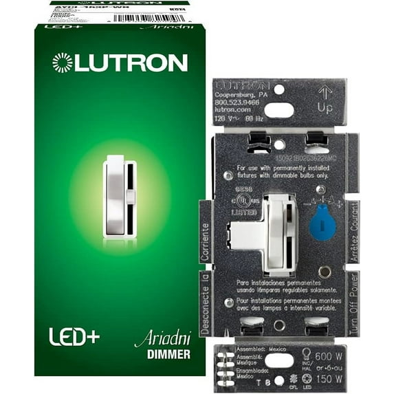 LUTRON AYCL-153P-WH Ariadni Dimmer Switch for LED, Incandescent and halogen bulbs, White