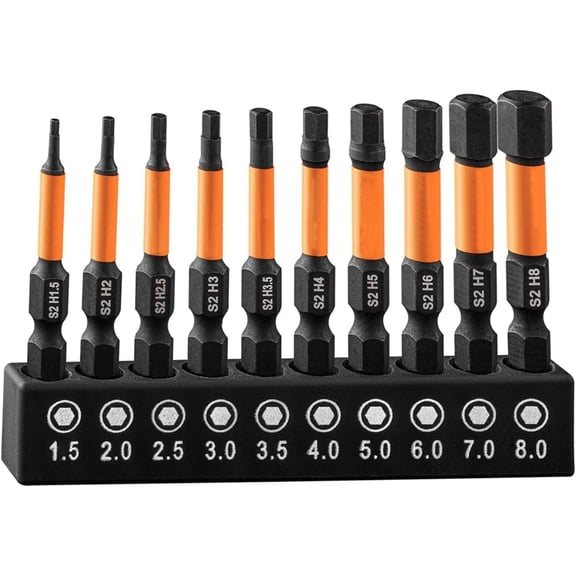 LUU-10 Pieces S2 Steel Hex-Shank Drill Bit Set for Impact Driver, 1/4" Hex-Shank Magnetic Allen Key Drill Bit Set for Furniture and Cars (0.06-0.31in Dia Head)_SAI
