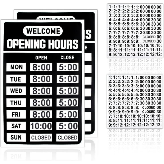 LUU-2 Pack Black Business Hours Sign for Glass Door 12X7'' Changeable Business & Store Signs Open Hours of Operation Sign Hours Signs for Business & Store Hours Signs for Business_SAI