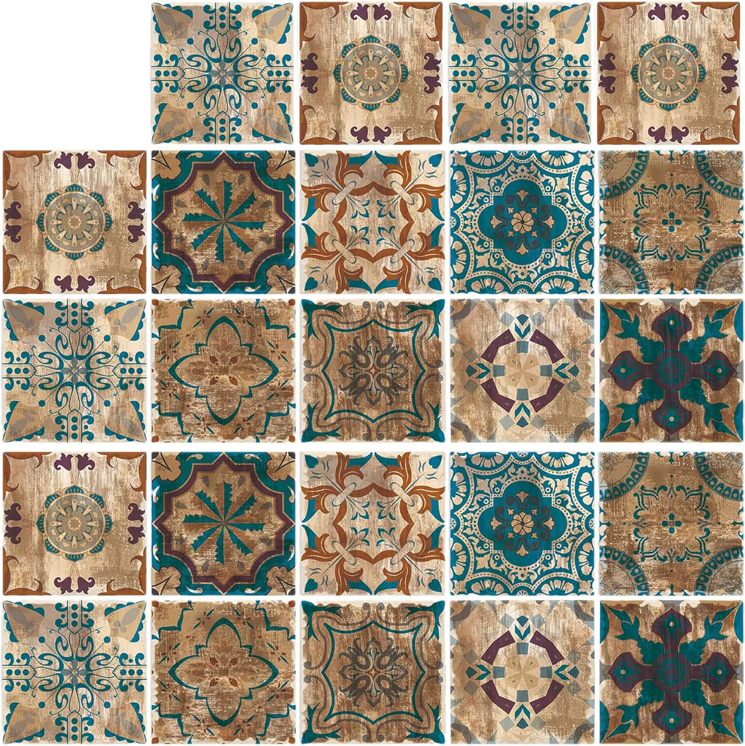 LUU-24Pcs Tile Stickers 5.9x5.9in Mandala Style Tile Stickers Peel and ...
