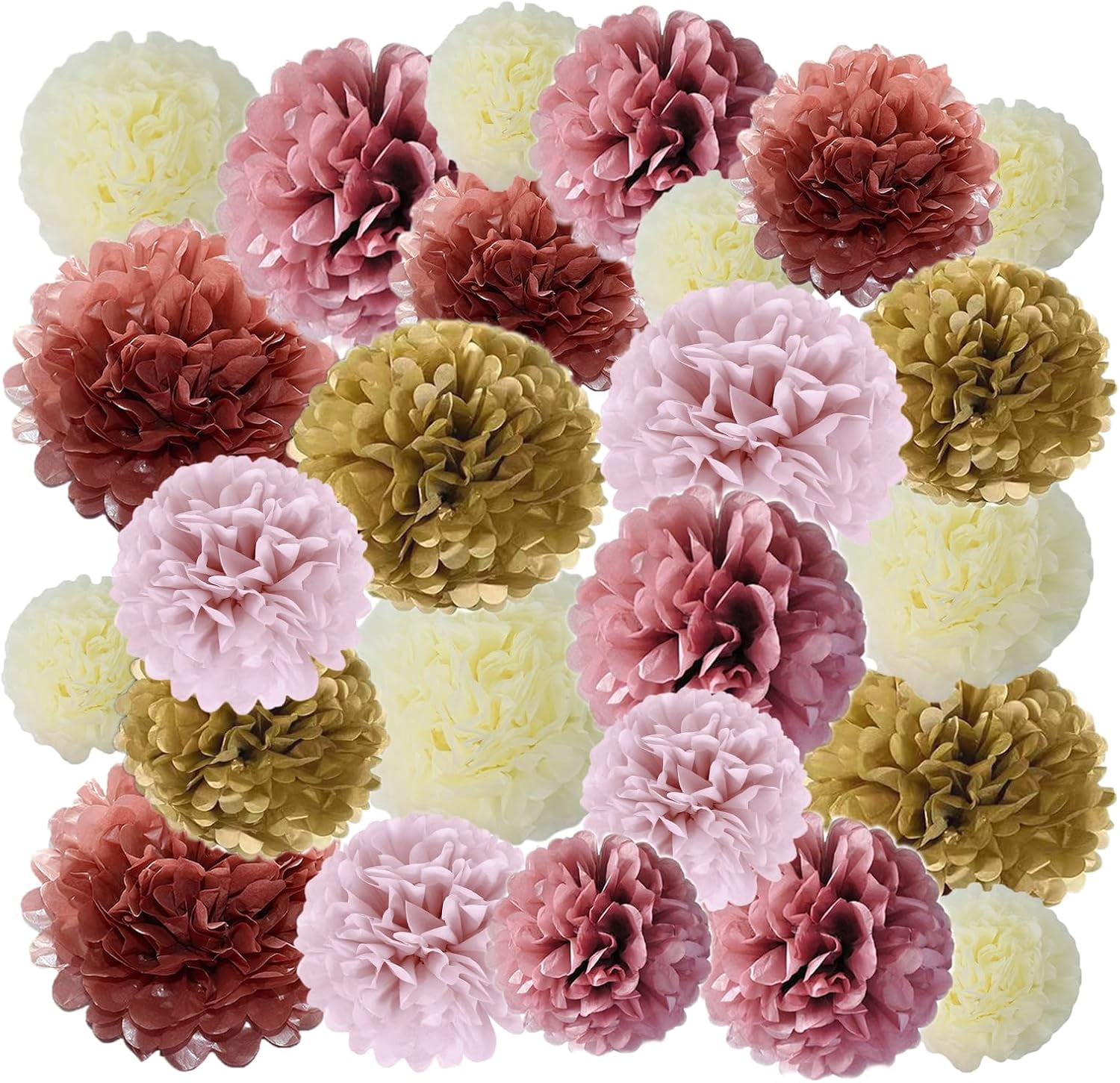 LUU-25 PCS Paper Flowers Tissue Paper Pom Poms Gold, Rose Gold, Blush Pink, Dusty Pink, Cream Paper Flower Balls for Party Decorations, Christmas, Birthday_SAI