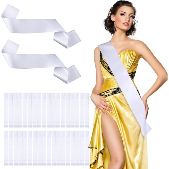 LUU-25 Pcs White Sashes Blank, DIY Bride Pageant Sashes Blank Satin Sash Plain Custom Sash for Homecoming Prom Party Decor_SAI