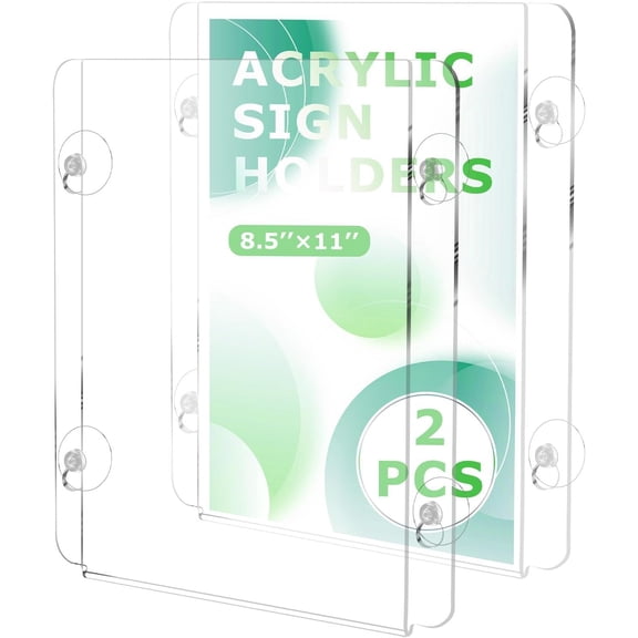 LUU-2Pcs Wall Mount Acrylic Sign Holder,8.5x11inch Advertising Signage Sign Holder with Suction Cup,Window Sign Holder for Home,School,Restaurant,Party,Store,Trade Show,Wedding_SAI