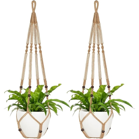 LUU-43 Inch Macrame Plant Hanger Large for up to 12 Inch Pot Extra Long Hanging Plant Holder No Tassels Hanging Planter Basket with Wood Beads for Indoor Outdoor Boho Home Decor, Ivory_SAI