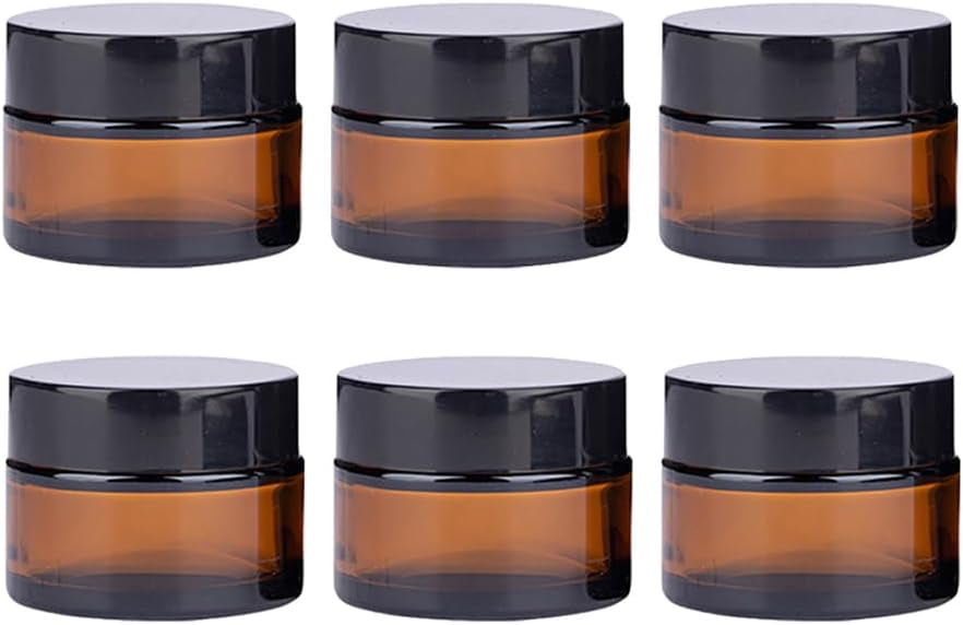 LUU-6 Pcs Amber Glass Cosmetic Containers Face Cream Jars Empty Refillable Lotion Container Travel Portable Makeup Bottles Small Sample Pots 20ml_SAI