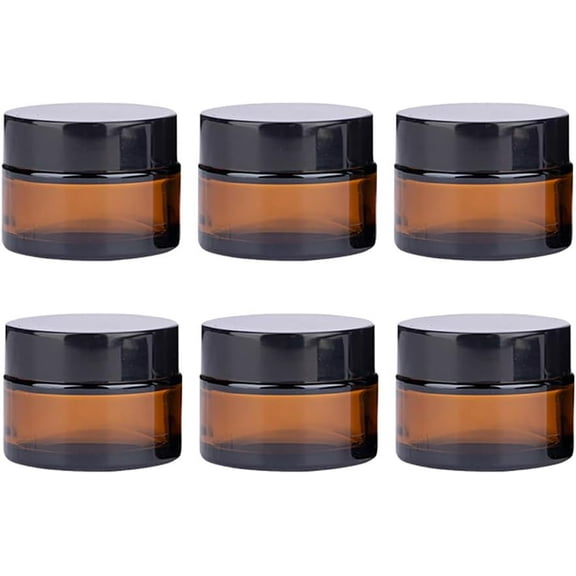 LUU-6 Pcs Amber Glass Cosmetic Containers Face Cream Jars Empty Refillable Lotion Container Travel Portable Makeup Bottles Small Sample Pots 20ml_SAI