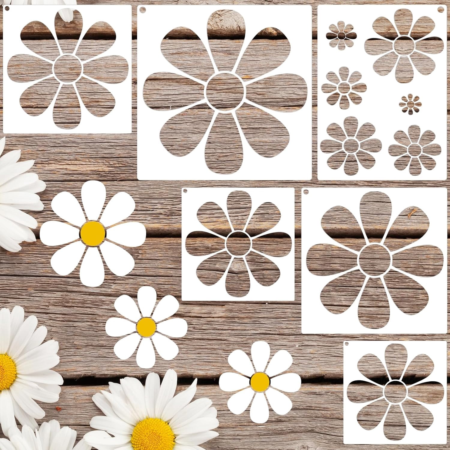 LUU-6 Pcs Flower Stencils for Painting On Wood Floral Daisy Stencils ...