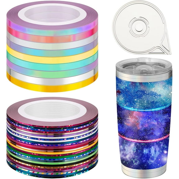 LUU-69 Rolls Striping Tape for Tumblers Vinyl Pinstripe Nail Thin Washi Tape Self Adhesive with Dispenser Case for Epoxy DIY Tumblers Nail Decoration Crafts, 1 mm and 3 mm_SAI