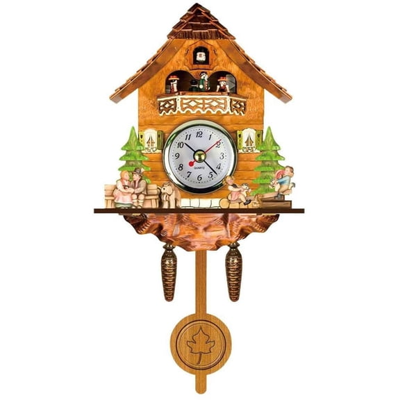 LUU-Antique Wooden Cuckoo Clock with Auto Swing Pendulum for Home Decor, Traditional Northwest European (CM002)_SAI
