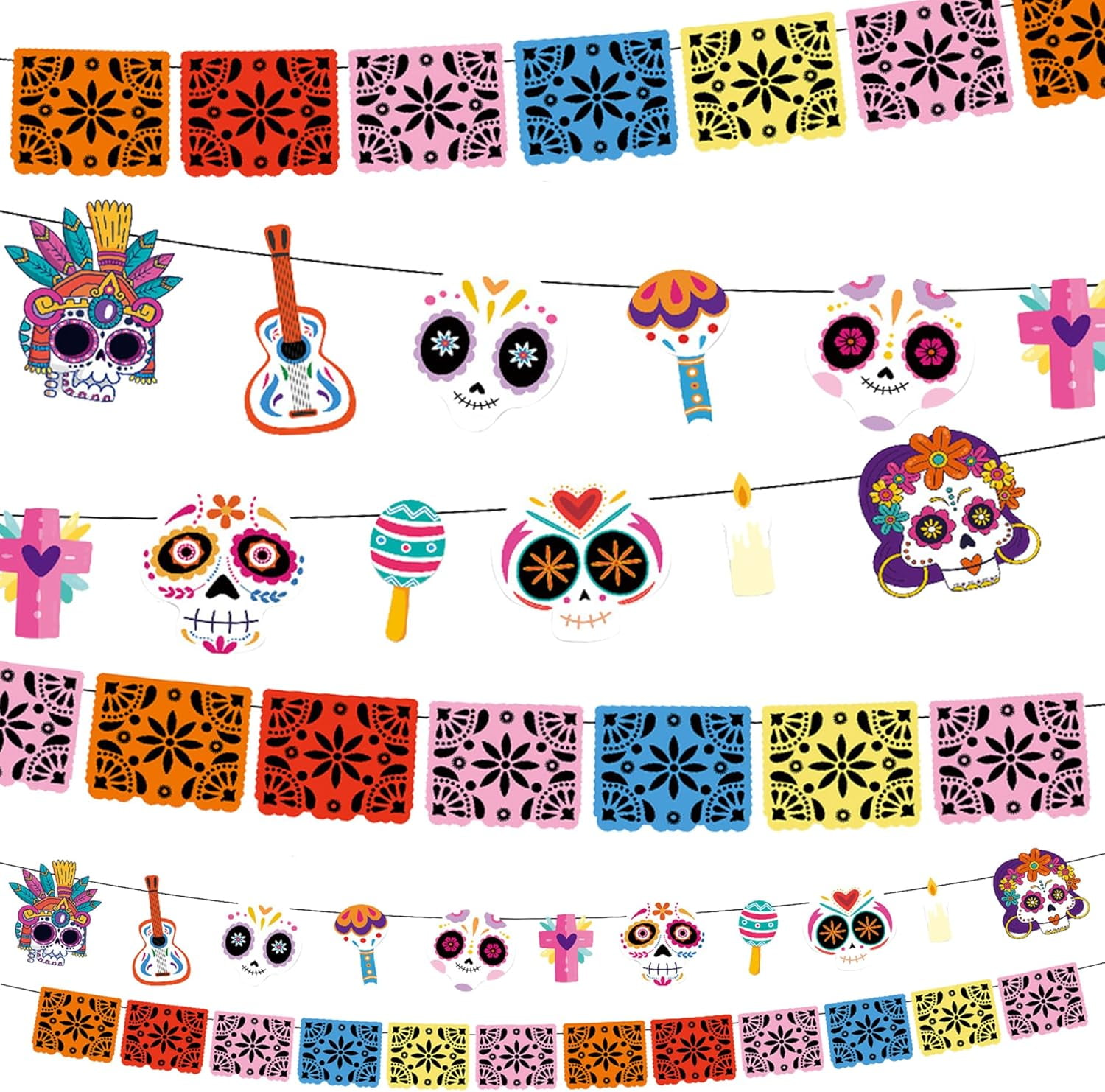 LUU-Day of The Dead Banner Papel Picado Dia de Los Muertos Banner Mexican Fiesta Party Banner Paper Sugar Skull Hanging Garland for Cinco de Mayo Party Decorations,Day of The Dead_SAI